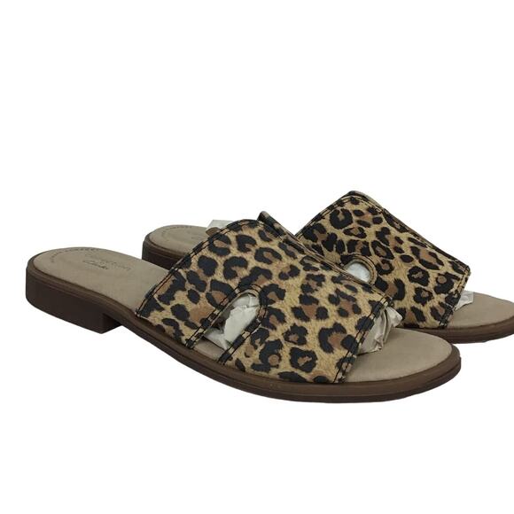 NEW Clarks Declan Flo Women's Slide Sandals Tan Nubuck Leopard Animal 7.5 7 1/2 - Picture 5 of 14